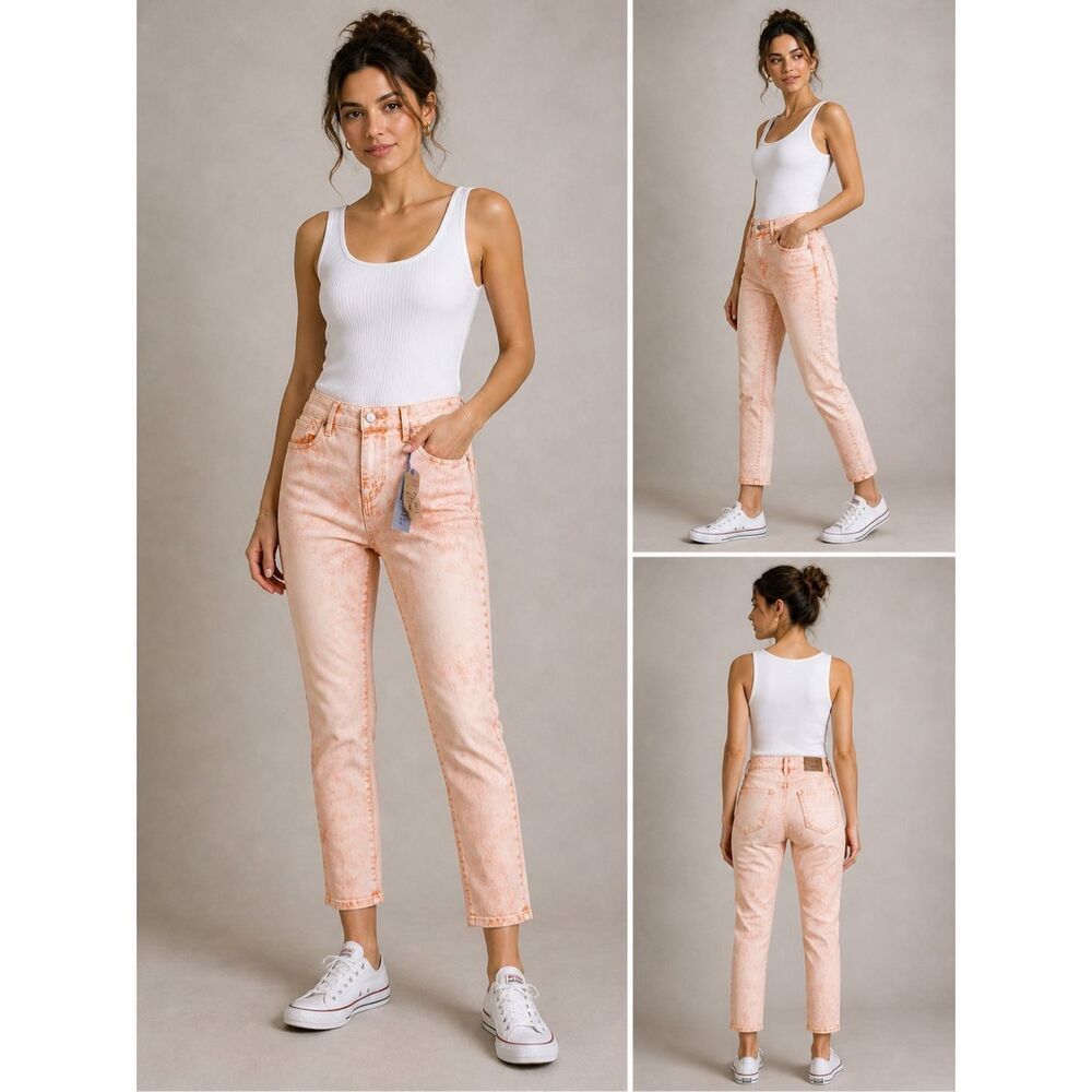 NWT Esprit Denim Skinny Cropped Jeans W30/L27 Peach Tie-Dye Mid Rise